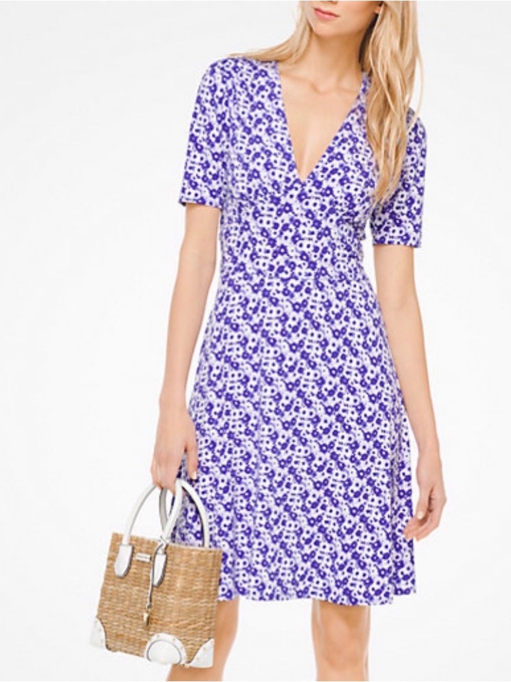 Michael Kors Carnation Matte Jersey Midi Floral Dress Medium Purple Cocktail